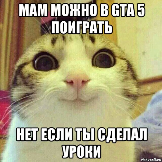 мам можно в gta 5 поиграть нет если ты сделал уроки, Мем       Котяка-улыбака