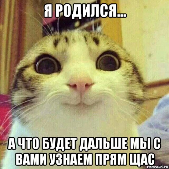 я родился... а что будет дальше мы с вами узнаем прям щас, Мем       Котяка-улыбака