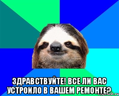  Здравствуйте! Все ли Вас устроило в Вашем ремонте?, Мем Ленивец