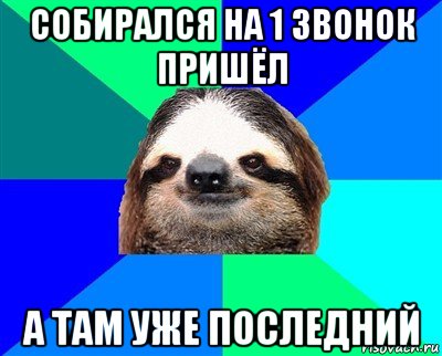 собирался на 1 звонок пришёл а там уже последний, Мем Ленивец