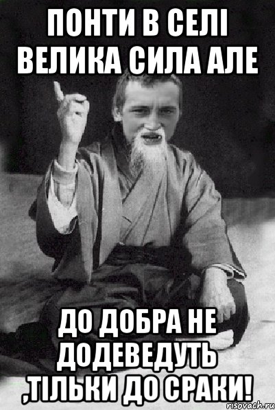 Понти в селі велика сила але до добра не додеведуть ,тільки до сраки!, Мем Мудрий паца