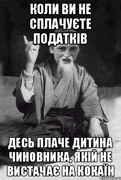 Коли ви не сплачуєте податків десь плаче дитина чиновника, якій не вистачає на кокаїн, Мем Мудрий паца