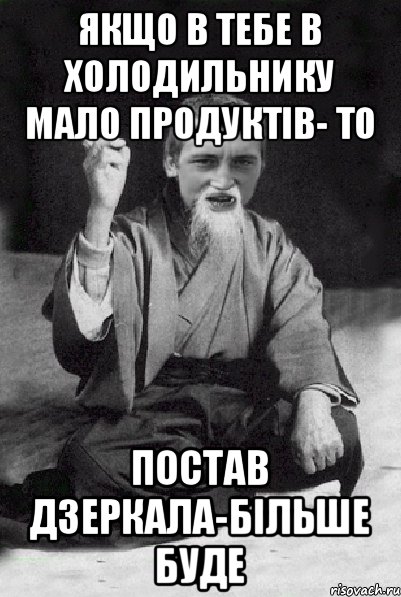 якщо в тебе в холодильнику мало продуктів- то постав дзеркала-більше буде, Мем Мудрий паца