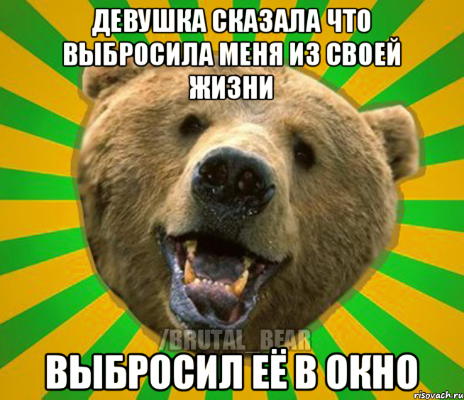 девушка сказала что выбросила меня из своей жизни выбросил её в окно, Мем Нелепый медведь