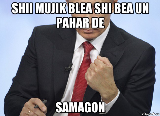 shii mujik blea shi bea un pahar de samagon, Мем Путин показывает кулак