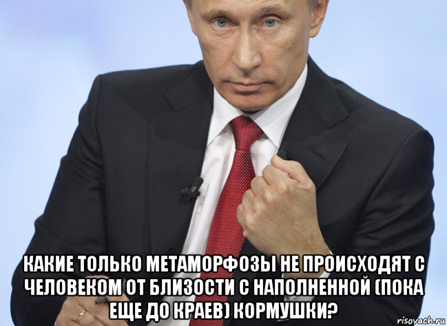  какие только метаморфозы не происходят с человеком от близости с наполненной (пока еще до краев) кормушки?, Мем Путин показывает кулак