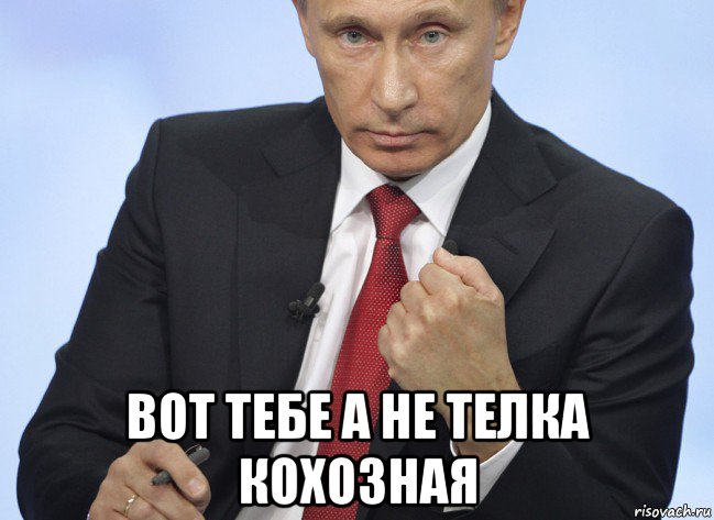  вот тебе а не телка кохозная, Мем Путин показывает кулак