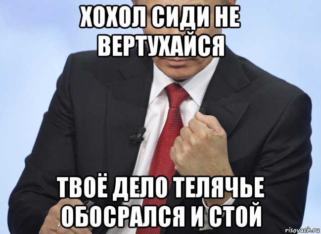 хохол сиди не вертухайся твоё дело телячье обосрался и стой, Мем Путин показывает кулак
