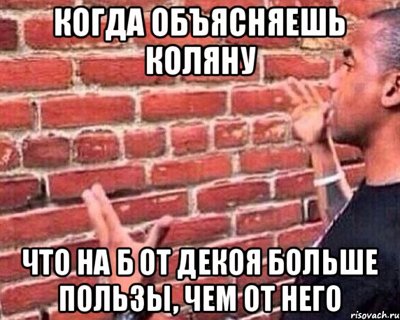 Когда объясняешь Коляну Что на Б от декоя больше пользы, чем от него, Мем разговор со стеной