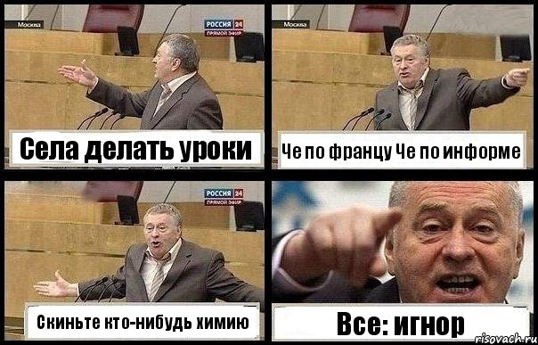 Села делать уроки Че по францу Че по информе Скиньте кто-нибудь химию Все: игнор, Комикс с Жириновским