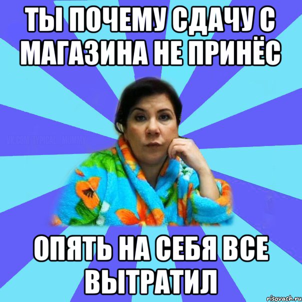 Ты почему сдачу с магазина не принёс Опять на себя все вытратил, Мем типичная мама