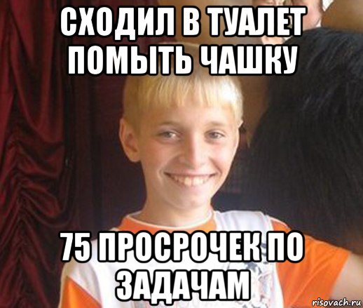 сходил в туалет помыть чашку 75 просрочек по задачам, Мем Типичный школьник