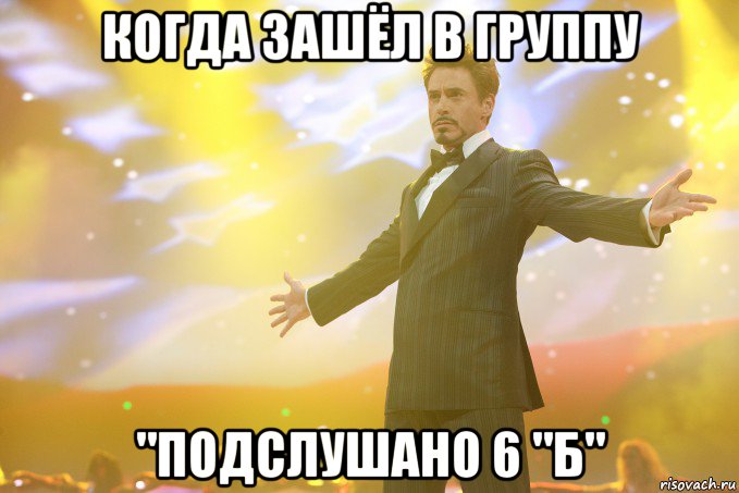 когда зашёл в группу "подслушано 6 "б", Мем Тони Старк (Роберт Дауни младший)