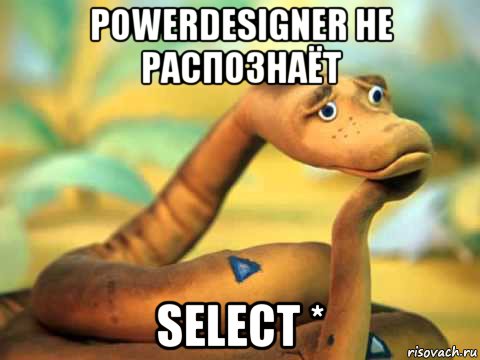 powerdesigner не распознаёт select *