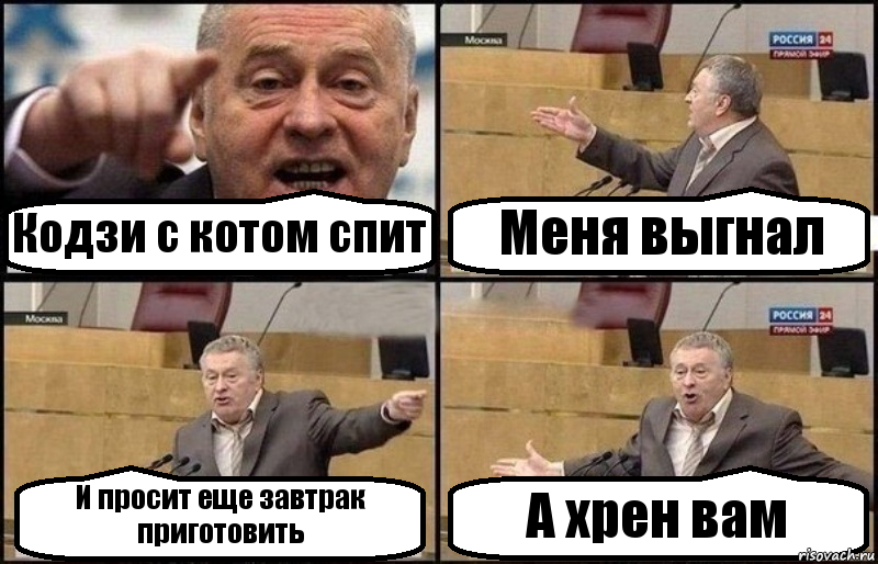 Кодзи с котом спит Меня выгнал И просит еще завтрак приготовить А хрен вам, Комикс Жириновский