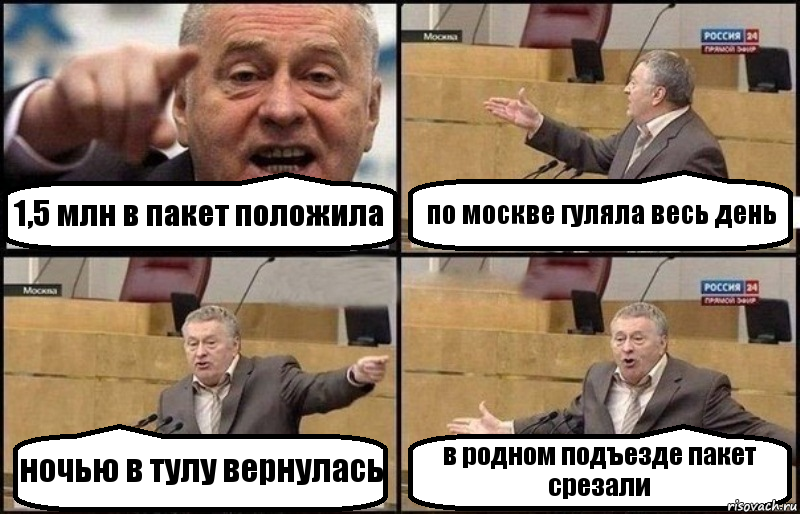 1,5 млн в пакет положила по москве гуляла весь день ночью в тулу вернулась в родном подъезде пакет срезали, Комикс Жириновский