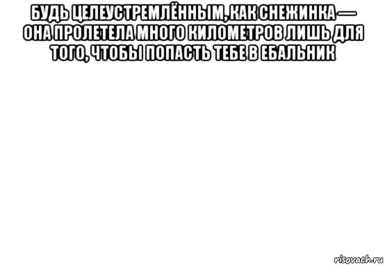 будь целеустремлённым, как снежинка — она пролетела много километров лишь для того, чтобы попасть тебе в ебальник , Мем Белый фон