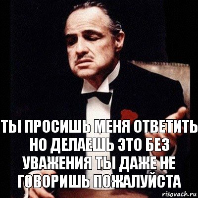 ТЫ ПРОСИШЬ МЕНЯ ОТВЕТИТЬ
НО ДЕЛАЕШЬ ЭТО БЕЗ УВАЖЕНИЯ ТЫ ДАЖЕ не говоришь пожалуйста, Комикс Дон Вито Корлеоне 1