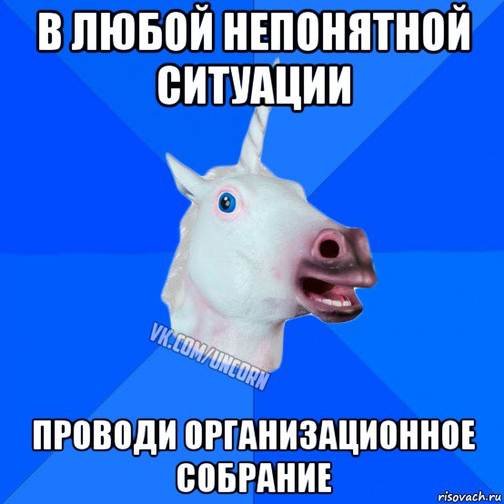 в любой непонятной ситуации проводи организационное собрание, Мем Единорог