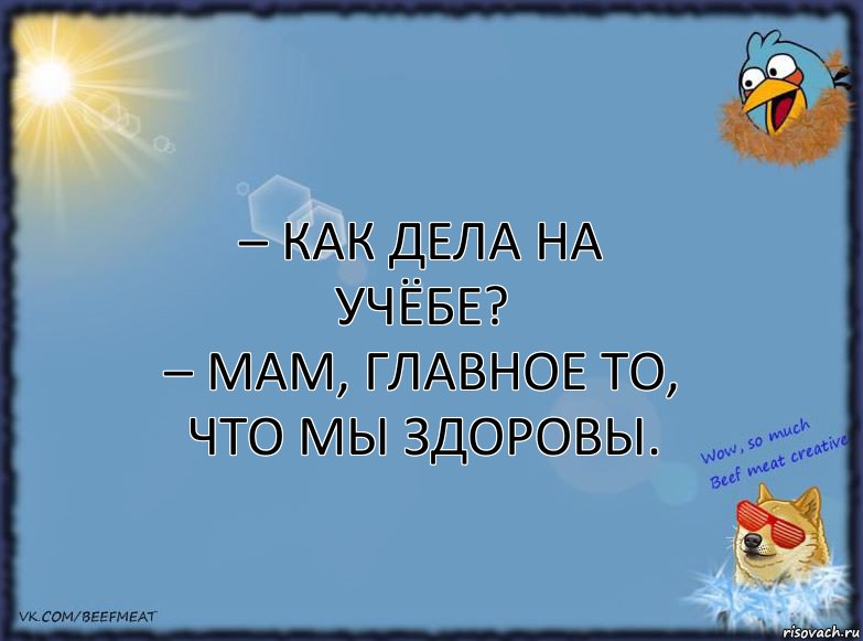 – Как дела на учёбе?
– Мам, главное то, что мы здоровы., Комикс ФОН