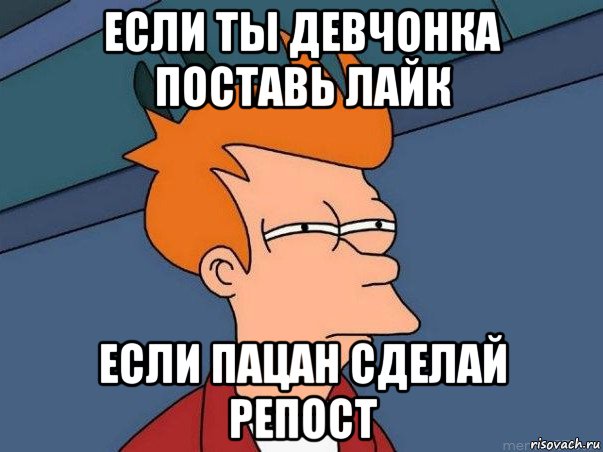 если ты девчонка поставь лайк если пацан сделай репост, Мем  Фрай (мне кажется или)