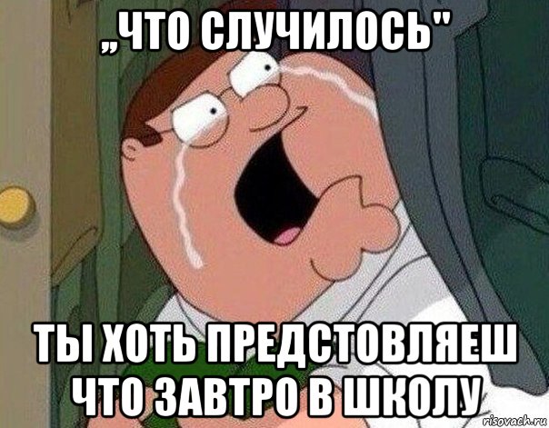 ,,что случилось" ты хоть предстовляеш что завтро в школу, Мем Гриффин плачет