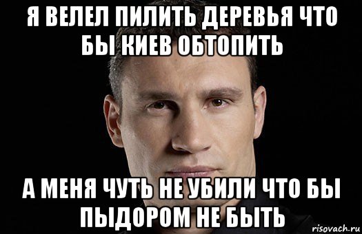 я велел пилить деревья что бы киев обтопить а меня чуть не убили что бы пыдором не быть, Мем Кличко