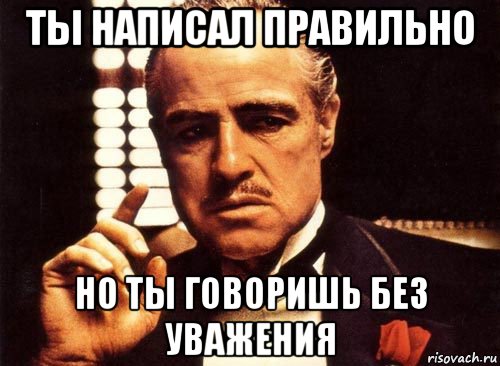 ты написал правильно но ты говоришь без уважения, Мем крестный отец