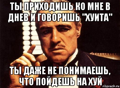 ты приходишь ко мне в днев и говоришь "хуита" ты даже не понимаешь, что пойдешь на хуй, Мем крестный отец