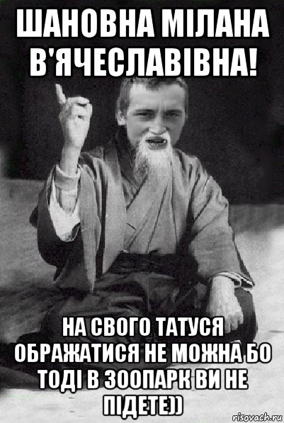 шановна мілана в'ячеславівна! на свого татуся ображатися не можна бо тоді в зоопарк ви не підете)), Мем Мудрий паца