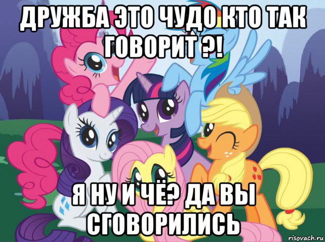 дружба это чудо кто так говорит ?! я ну и чё? да вы сговорились, Мем My little pony