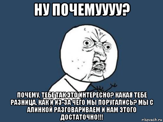 ну почемуууу? почему, тебе так это интересно? какая тебе разница, как и из-за чего мы поругались? мы с алинкой разговариваем и нам этого достаточно!!!, Мем Ну почему