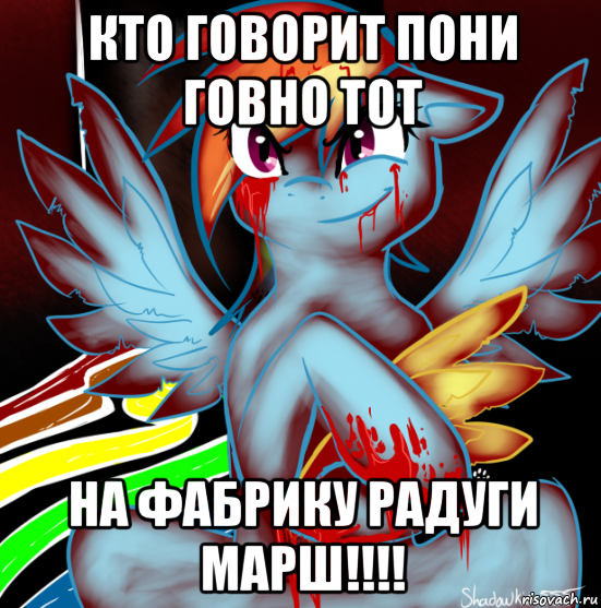 кто говорит пони говно тот на фабрику радуги марш!!!!, Мем RAINBOW FACTORY DASH