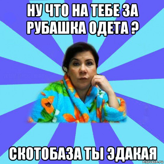 ну что на тебе за рубашка одета ? скотобаза ты эдакая, Мем типичная мама