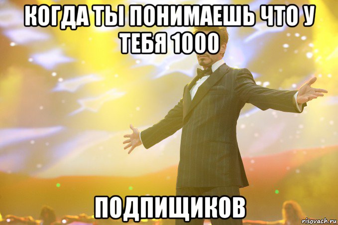 когда ты понимаешь что у тебя 1000 подпищиков, Мем Тони Старк (Роберт Дауни младший)