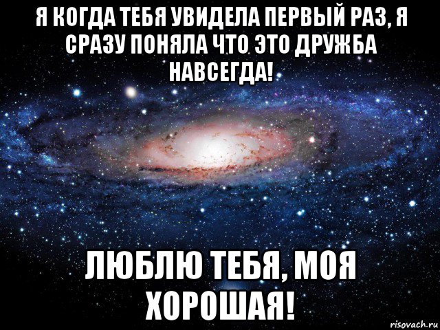 я когда тебя увидела первый раз, я сразу поняла что это дружба навсегда! люблю тебя, моя хорошая!, Мем Вселенная