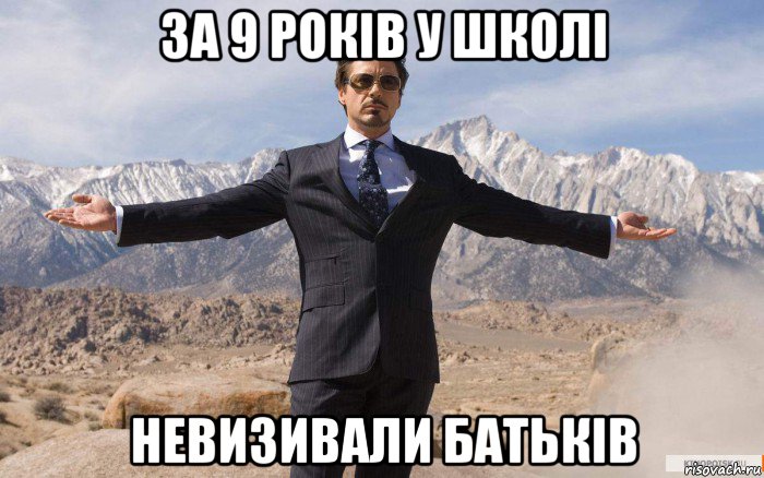 за 9 років у школі невизивали батьків, Мем железный человек