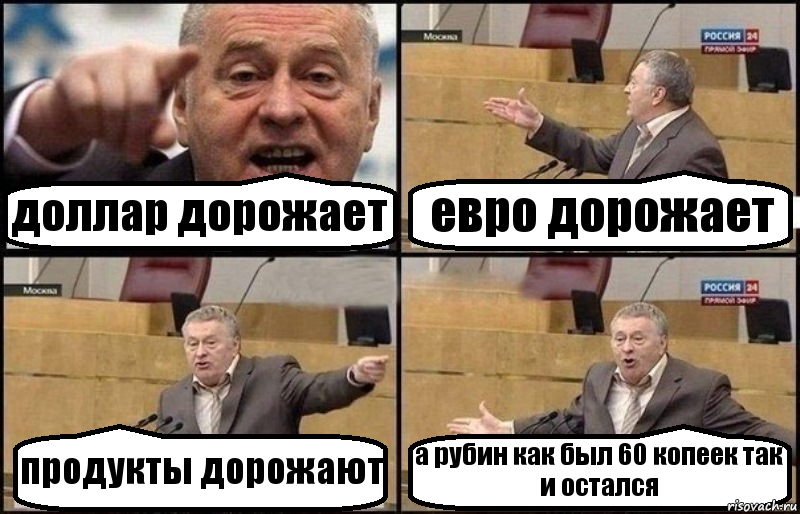 доллар дорожает евро дорожает продукты дорожают а рубин как был 60 копеек так и остался, Комикс Жириновский