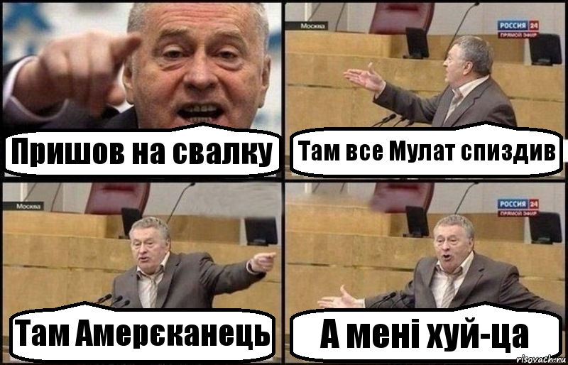 Пришов на свалку Там все Мулат спиздив Там Амерєканець А мені хуй-ца, Комикс Жириновский