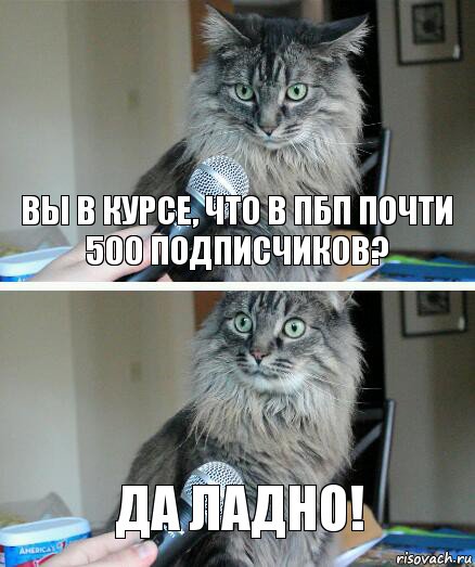 Вы в курсе, что в ПБП почти 500 подписчиков? Да ладно!, Комикс  кот с микрофоном