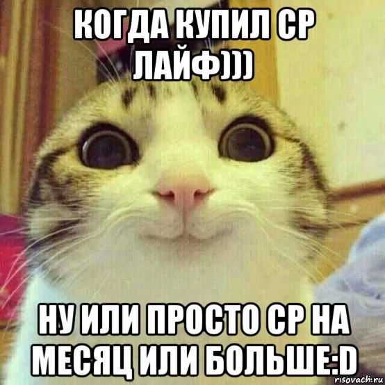 когда купил ср лайф))) ну или просто ср на месяц или больше:d, Мем       Котяка-улыбака