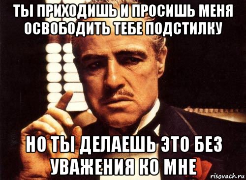 ты приходишь и просишь меня освободить тебе подстилку но ты делаешь это без уважения ко мне, Мем крестный отец