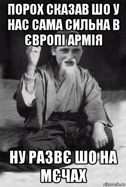 порох сказав шо у нас сама сильна в європі армія ну развє шо на мєчах, Мем Мудрий паца