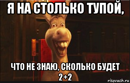 я на столько тупой, что не знаю, сколько будет 2+2, Мем Осел из Шрека