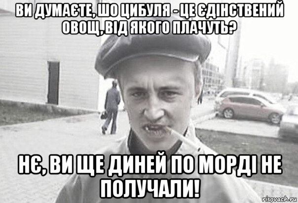 ви думаєте, шо цибуля - це єдінствений овощ, від якого плачуть? нє, ви ще диней по морді не получали!, Мем Пацанська философия