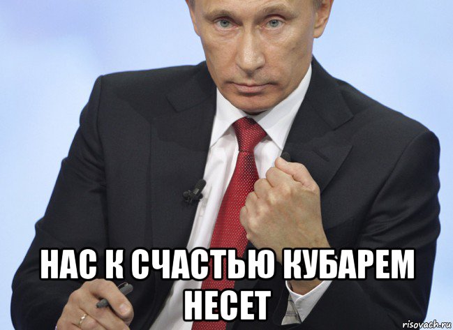  нас к счастью кубарем несет, Мем Путин показывает кулак