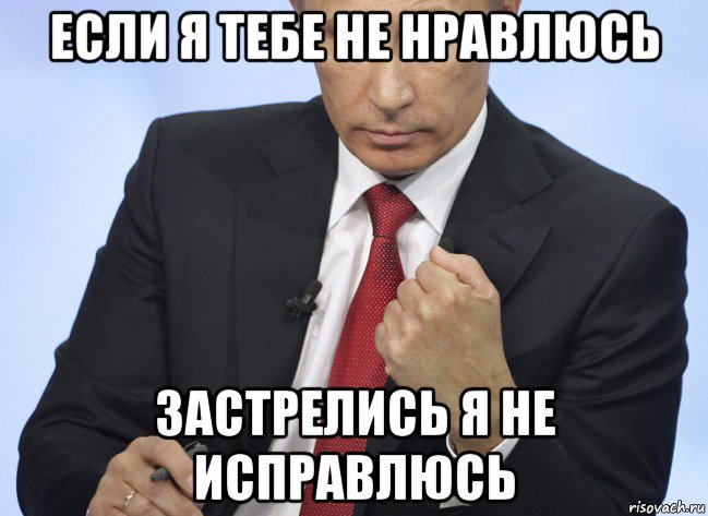 если я тебе не нравлюсь застрелись я не исправлюсь, Мем Путин показывает кулак