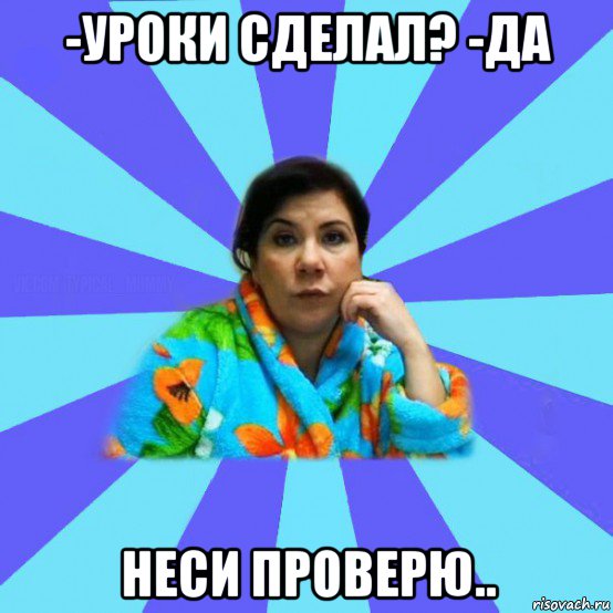 -уроки сделал? -да неси проверю.., Мем типичная мама