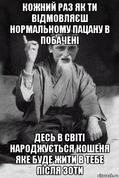 кожний раз як ти відмовляєш нормальному пацану в побачені десь в світі народжується кошеня яке буде жити в тебе після 30ти, Мем Мудрий паца