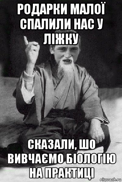 родарки малої спалили нас у ліжку сказали, шо вивчаємо біологію на практиці, Мем Мудрий паца